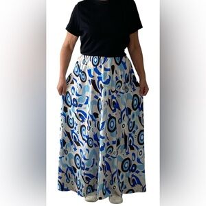 Abstract Blue Patterned Women's Skirt EUC Size 3XL fits L/XL 65% cotton blend